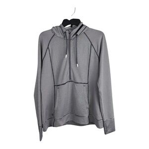 Athleta Hoodie Womens Large Navy White Stripe Half Zip Pullover Soft Pocket